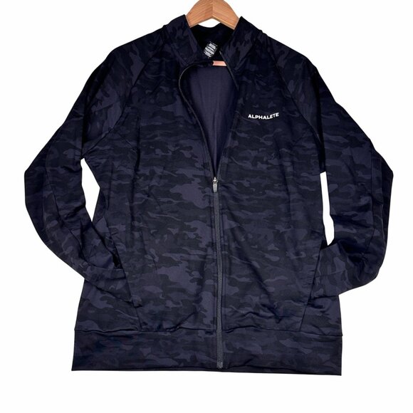 Alphalete Premium Full Zip Jacket Men’s M Black Camo Stretch Track Top - Picture 3 of 13